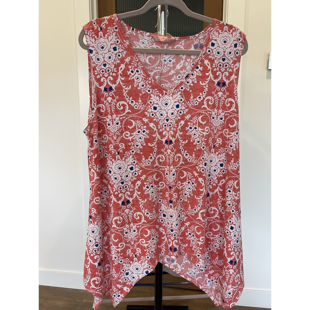 SJS Women's 2X Sleeveless‎ Floral Blouse Orange White